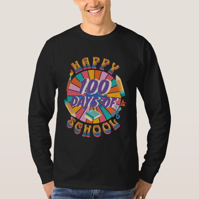 T-shirt Happy 100 Days Of School Retro Groovy 100 Days (Devant)