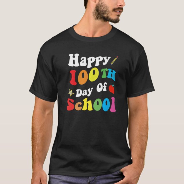 T-shirt Happy 100 Days Of School Retro Groovy Funny Presen (Devant)