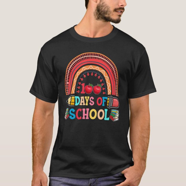 T-shirt Happy 100 Days Of School Smarter Brighter Rainbow  (Devant)