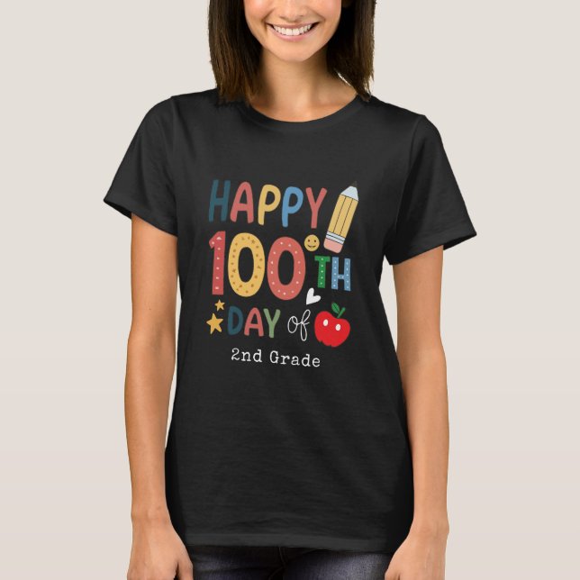 T-shirt Happy 100th Day of 2nd grade Teacher black (Devant)