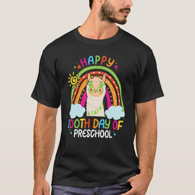 T-shirt Happy 100th Day Of Preschool Llama Lover Rainbow 1 (Devant)