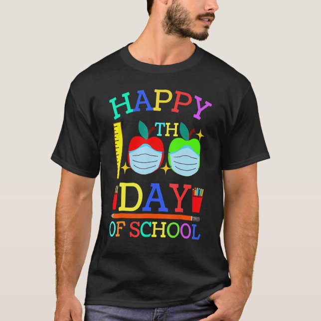 T-shirt Happy 100th Day Of School Apple Face Mask Teacher  (Devant)