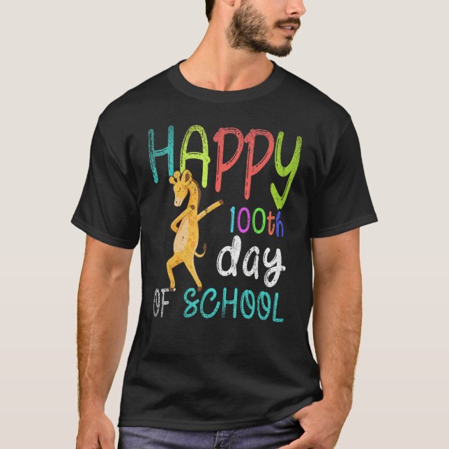 T-shirt Happy 100th Day Of School Dabbing Giraffe 100 Days (Devant)