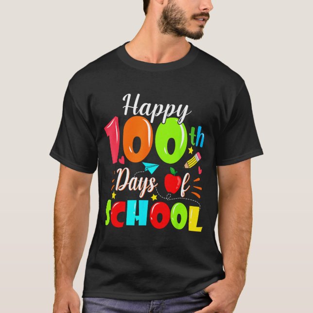 T-shirt Happy 100th Day Of School Funny Teachers Sudents K (Devant)