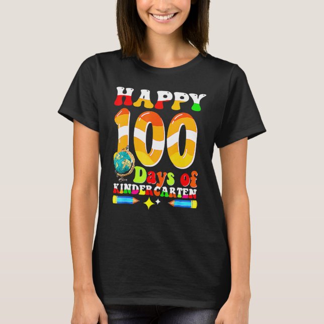 T-shirt Happy 100th Day Of School Kindergarten Funny Teach (Devant)