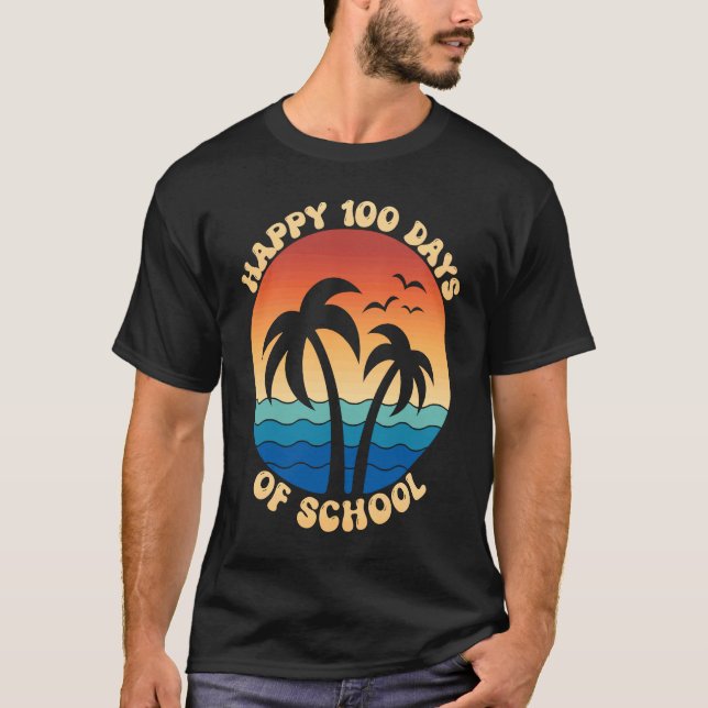 T-shirt Happy 100th Day Of School Retro Palm Tree Vacation (Devant)