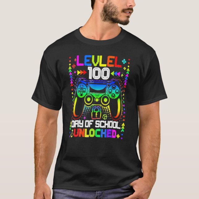 T-shirt Happy 100th Day Of School Video Gamer Level 100 Un (Devant)