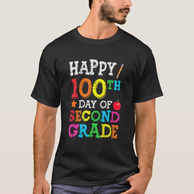 T-shirt Happy 100th Day Of Second Grade Colourful Back To  (Devant)