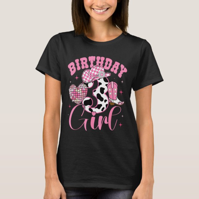 T-shirt Happy 3rd Birthday Girl Outfit Rodeo Western Cowgi (Devant)