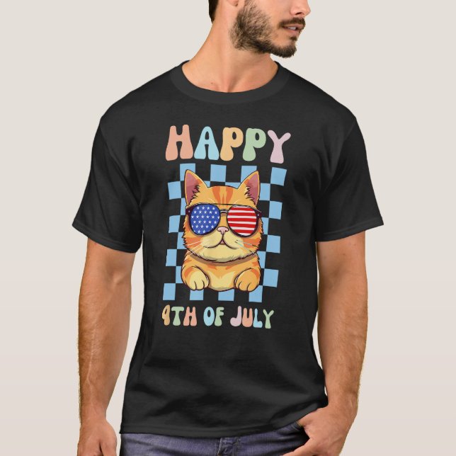T-shirt Happy 4 juillet Cool Chat Lunettes de soleil Patri (Devant)
