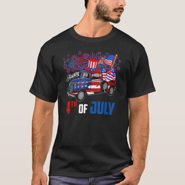 T-shirt Happy 4 juillet ramassage portant le drapeau améri (Devant)