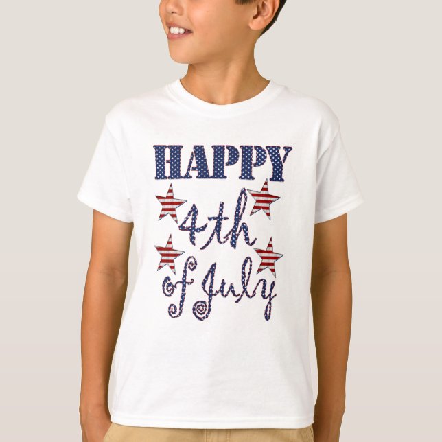 T-shirt Happy 4 juillet Stars and Stripes Typographie (Devant)