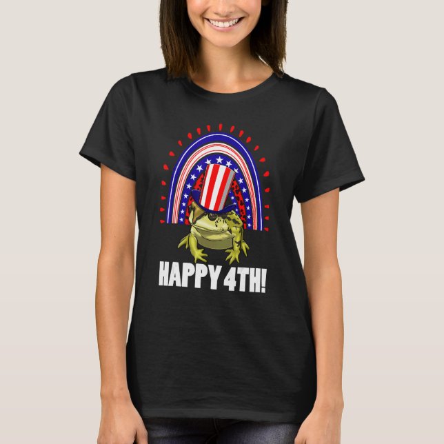 T-shirt Happy 4Th American Flag Rainbow Frog  Women Frog L (Devant)