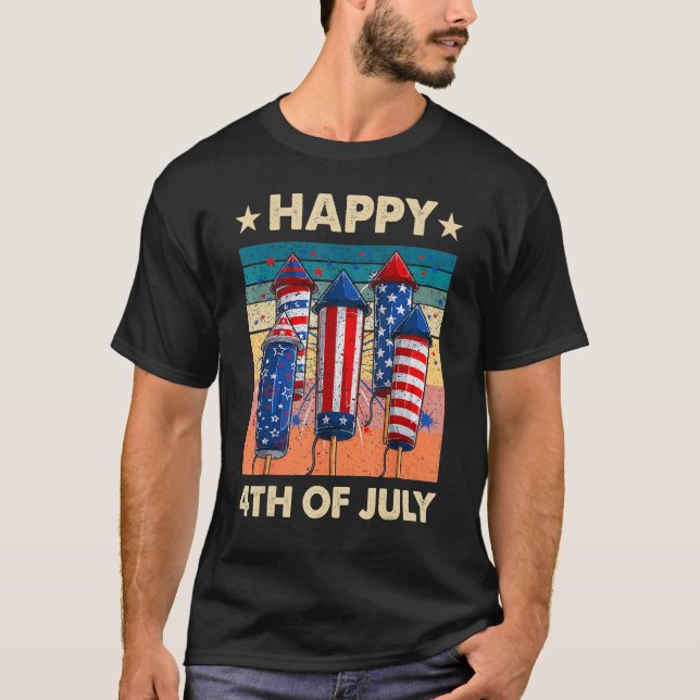 T-shirt Happy 4th Of July American Flag Fireworks Patrioti (Devant)