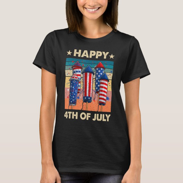 T-shirt Happy 4th Of July American Flag Fireworks Patrioti (Devant)