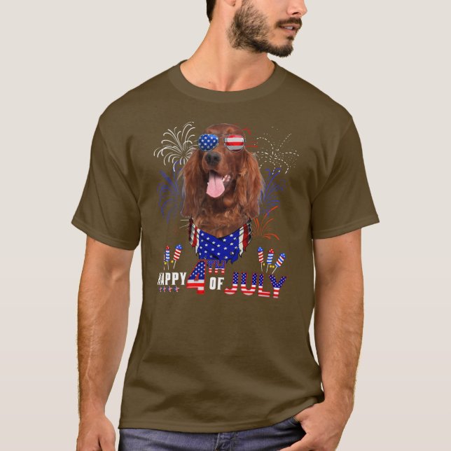 T-shirt Happy 4th Of July American Flag Irish Setter (Devant)