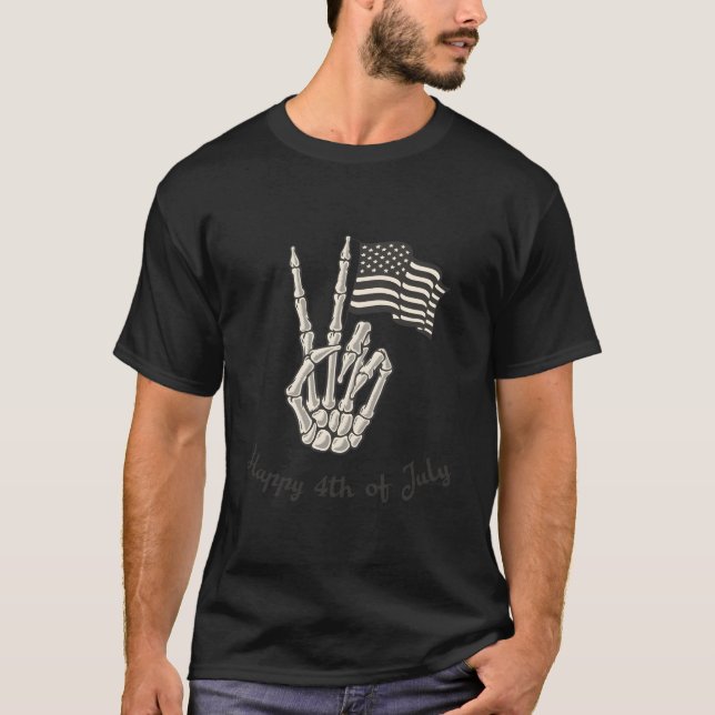 T-shirt Happy 4Th Of July American Flag Peace Sign (Devant)
