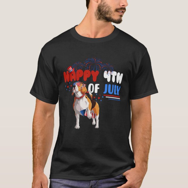 T-shirt Happy 4th Of July Beagle America Flag Sunglasses (Devant)