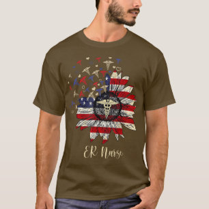 T-shirt Happy 4th Of July ER Nurse Crew Sunflower American