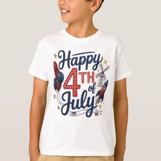 T-shirt Happy 4th of July Patriotic Rocket & Stars