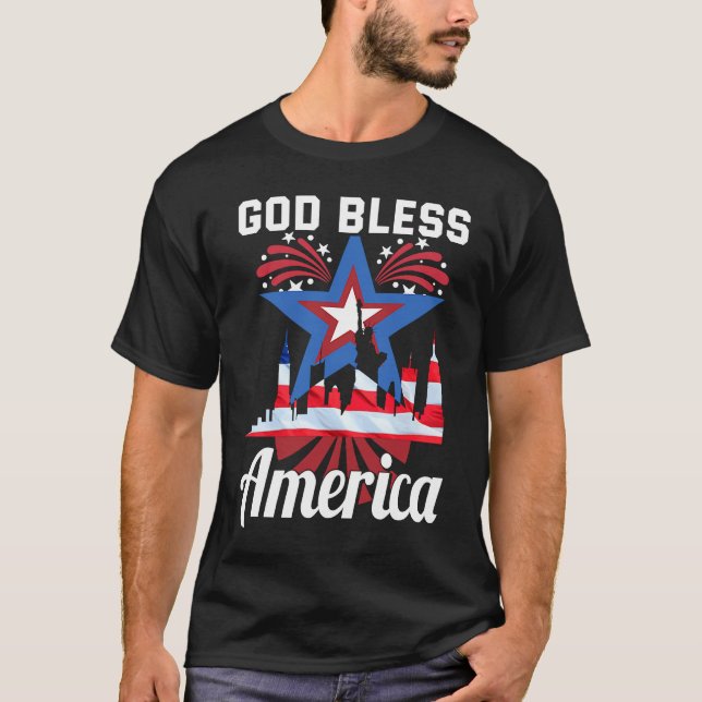 T-shirt Happy 4th Of July USA saying god bless america (Devant)