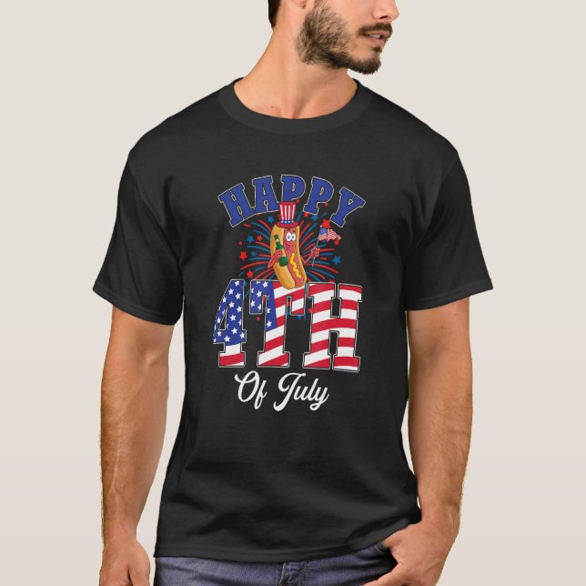 T-shirt Happy 4th Of July Wiener Beer Fireworks Independen (Devant)