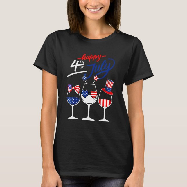 T-shirt Happy 4th Of July Wine Glass US American Flag  Dri (Devant)