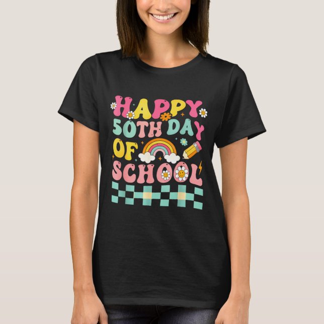 T-shirt Happy 50th Day Of School Retro Teacher Students Sm (Devant)
