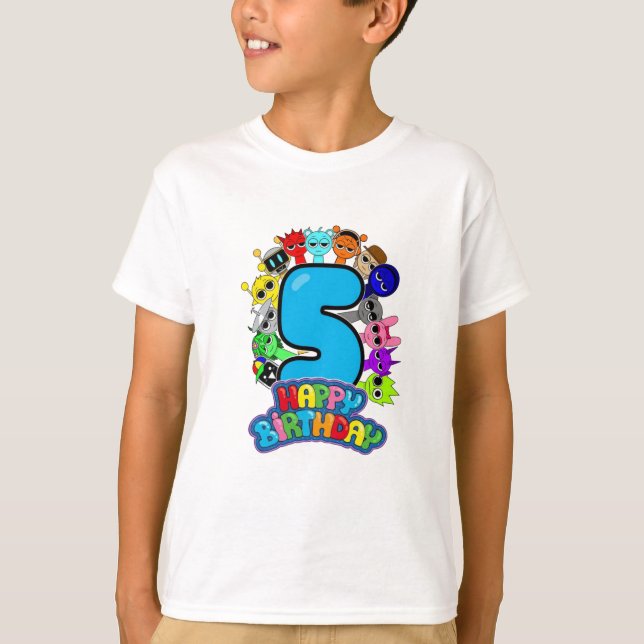 T-shirt Happy 5th Birthday Sprunki - Simon Funbot Oren (Devant)