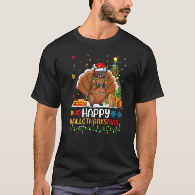 T-shirt Happy Beaver Animal Hellothanksmas (Devant)