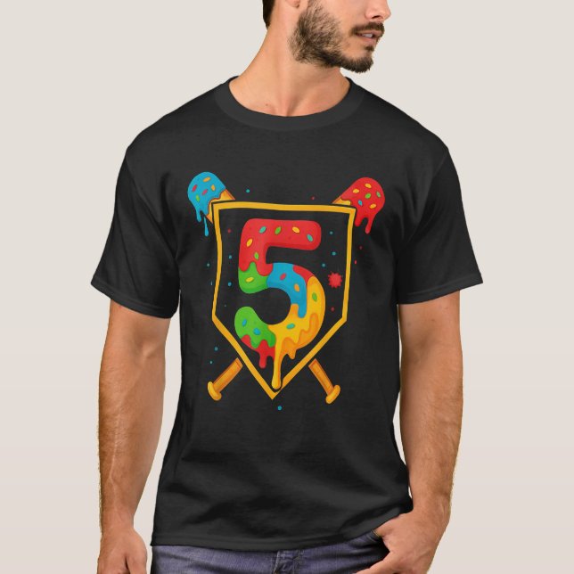 T-shirt Happy Birthday 5 Year Old Baseball Ice Cream Sprin (Devant)