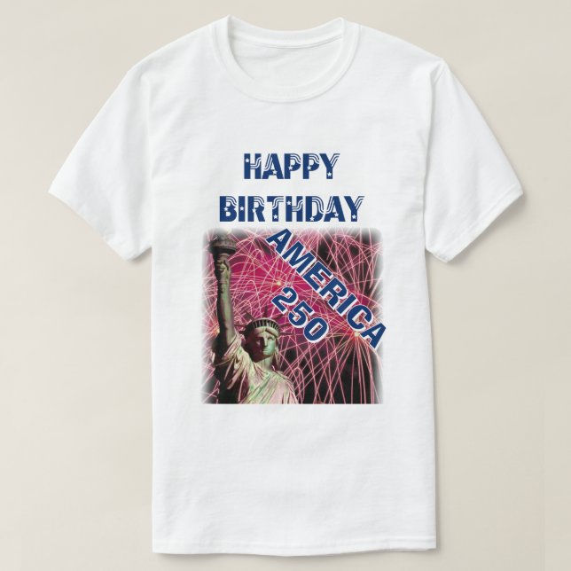 T-shirt Happy Birthday America 250 Stars Stripes Blue  (Design devant)
