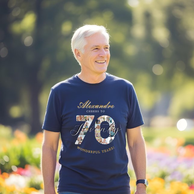 T-shirt  Happy Birthday Cheers To 70 Years Photo Collage (Happy Birthday Cheers To 70 Years Photo Collage T-Shirt)