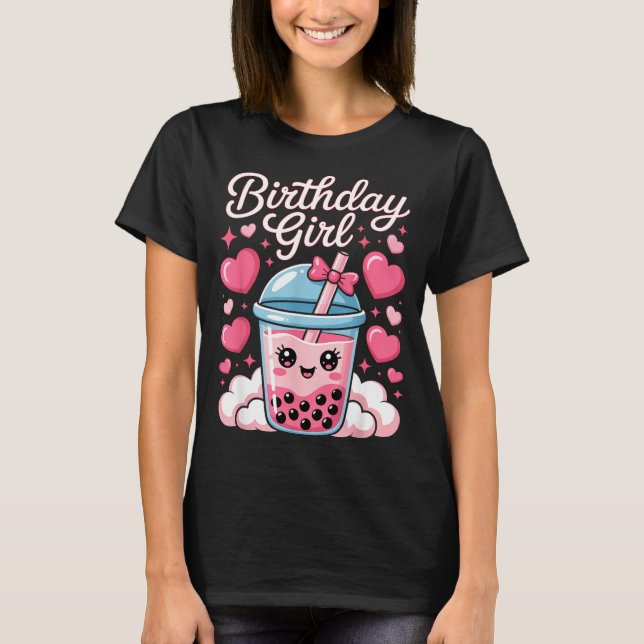 T-shirt Happy Birthday Girl Cute Nk Bow Bubble Boba Tea An (Devant)