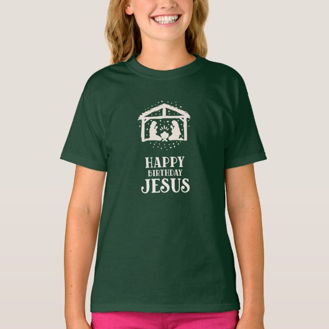 T-shirt Happy Birthday Jesus Nativity Scene Christmas (Devant)