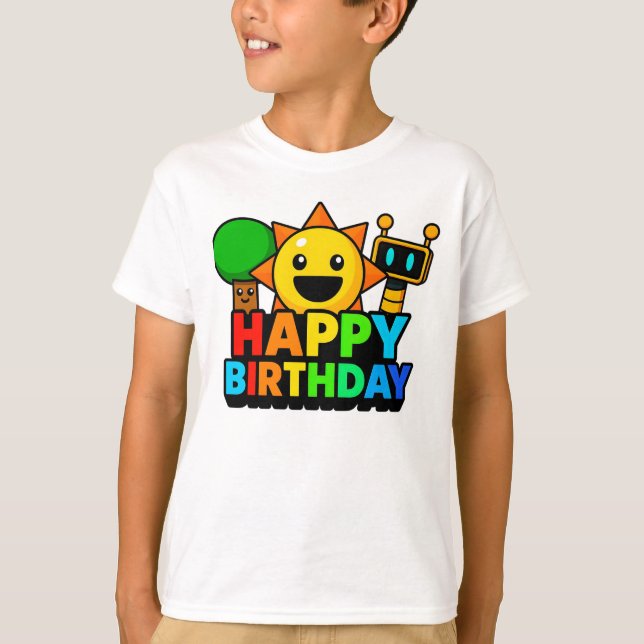T-shirt Happy Birthday Sprunki - Tree Sun Funbot (Devant)