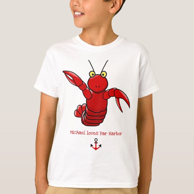 T-shirt Happy Bright Red Lobster I Love Bar Harbour (Devant)