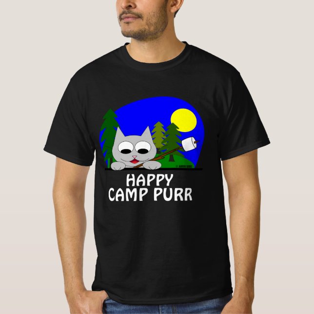 T-shirt Happy Camp Purr Camping Chat Funny T Shirt (Devant)
