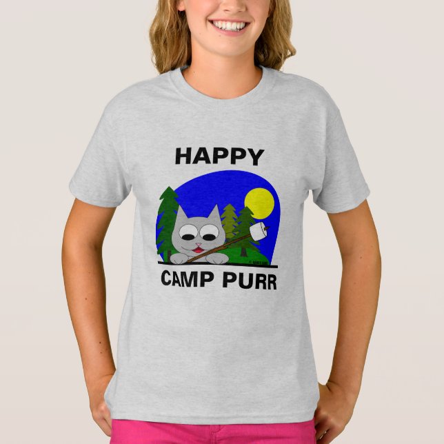 T-shirt Happy Camp Purr Funny Camping Cartoon T Chemise (Devant)