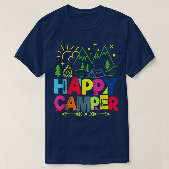T-shirt Happy Camper Camping Drôle Cadeaux Hommes Femmes E (Design devant)