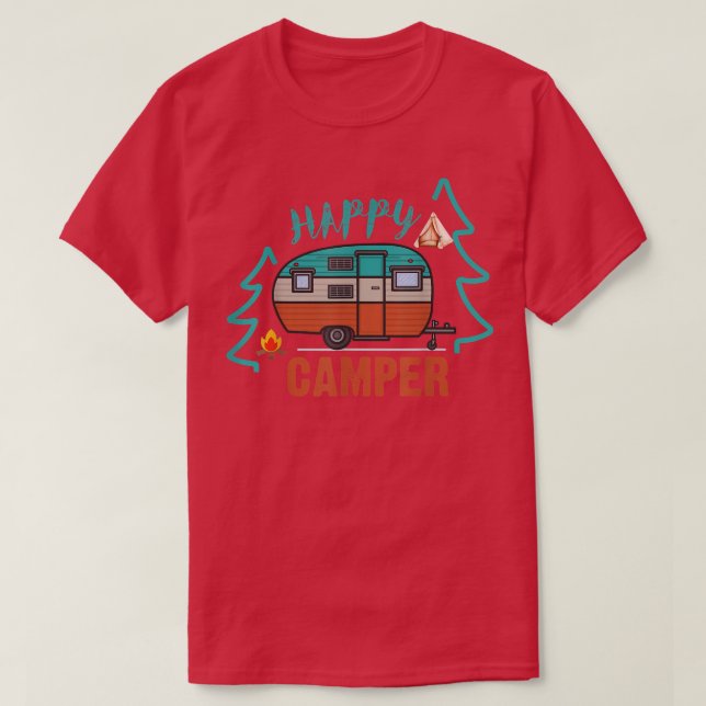 T-shirt Happy Camper Camping Drôle Cadeaux Hommes Femmes E (Design devant)