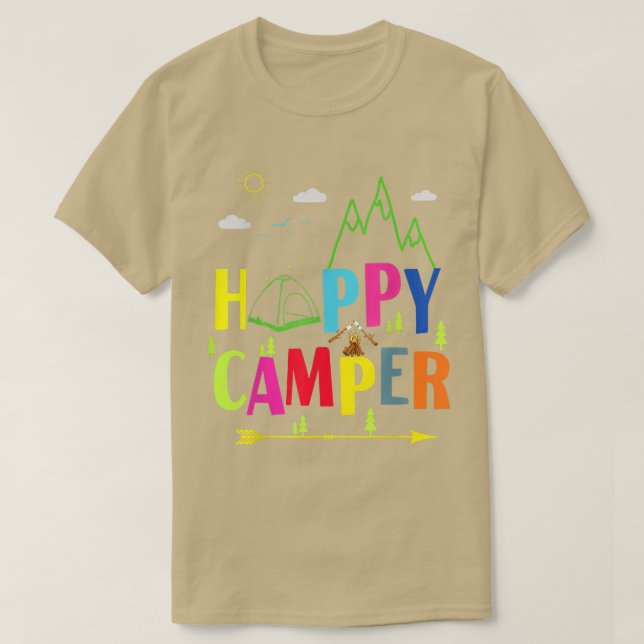 T-shirt Happy Camper Cute Vintage Camping Lover (Design devant)
