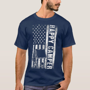 T-shirt Happy Camper Drapeau Américain Camping Hommes, Fem