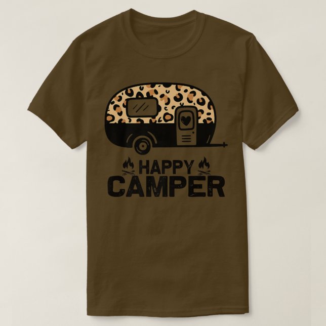 T-shirt Happy Camper Leopard Funny Matching Camping Crew (Design devant)
