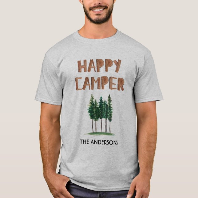 T-shirt Happy Camper Pine Trees Personnalisé (Devant)
