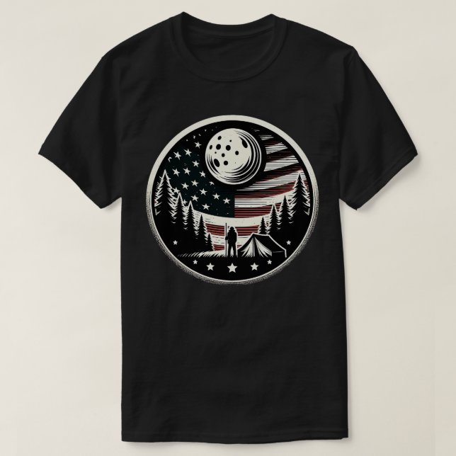 T-shirt Happy Camper RV Camping American Flag Pleine lune  (Design devant)