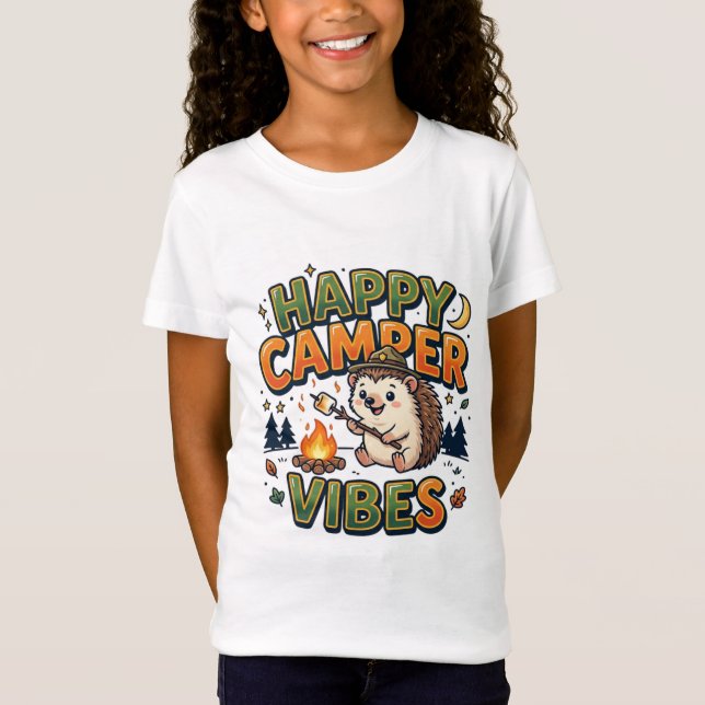 T-shirt Happy Camper Vibes Hérisson Mignon | Enfan (Devant)