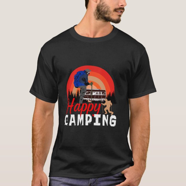 T-shirt Happy Camping Retro Sunset Hiking Adventure (Devant)