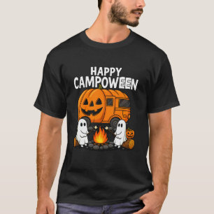 T-shirt Happy Campoween Citrouille Campeur Fantôme Feu de