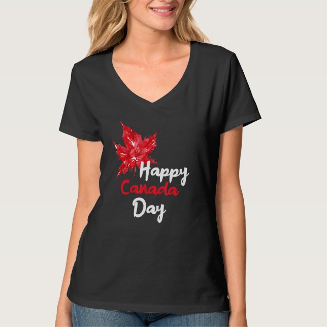 T-shirt Happy Canada Day Party Canadian Flag Maple Patriot (Devant)